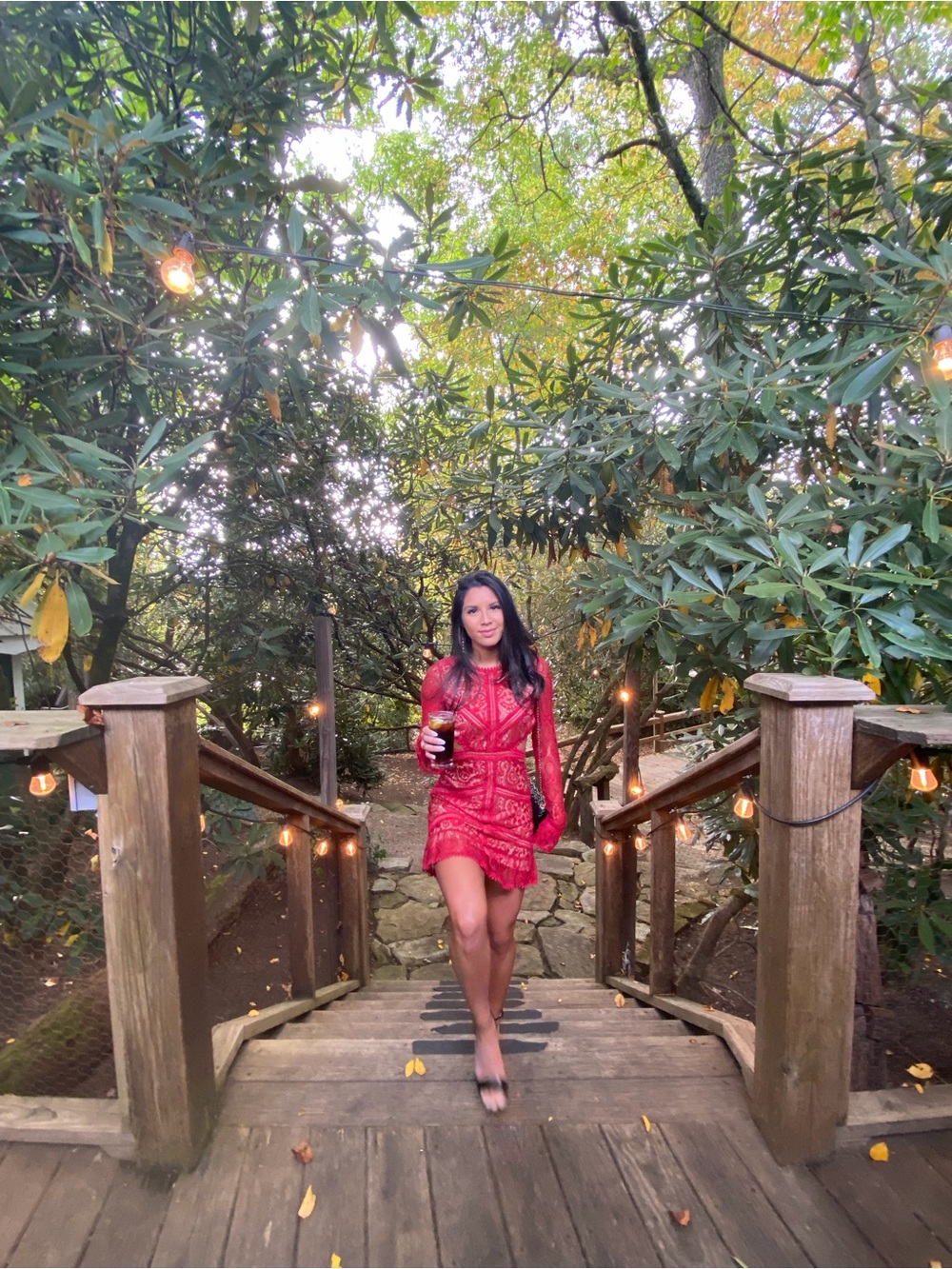 For Love and Lemons Red Lace Long-Sleeve Mini Dress